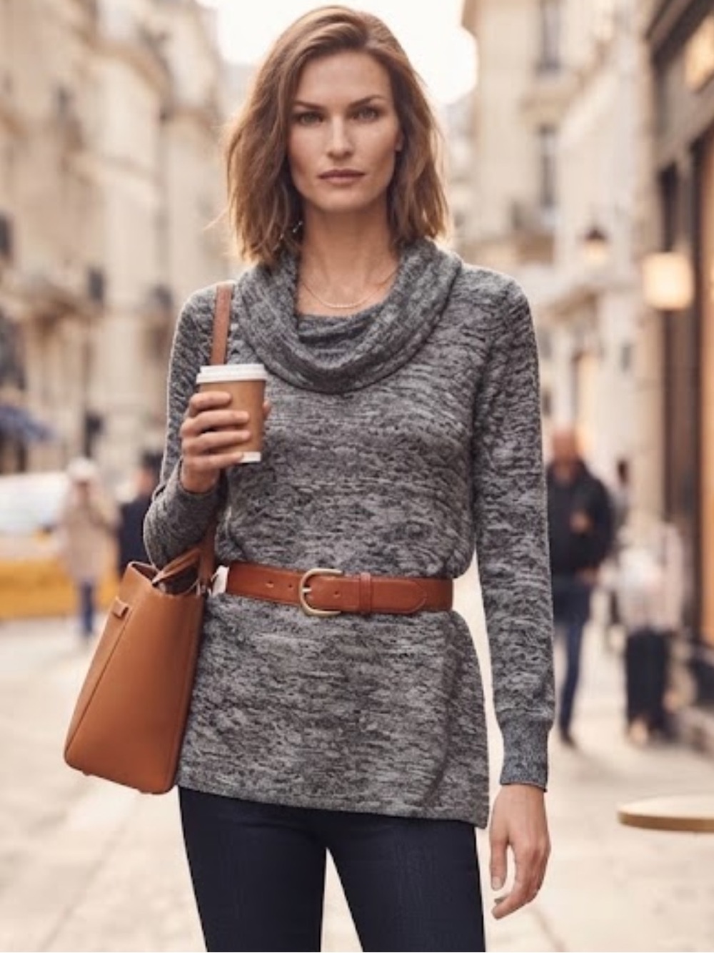 Max Studio Gray Marbled Scarf Collar Sweater